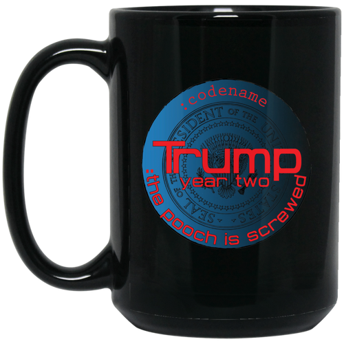 TRUMP: Year Two: Pooch Black Blue Personal Designer 15 oz. Black Mug