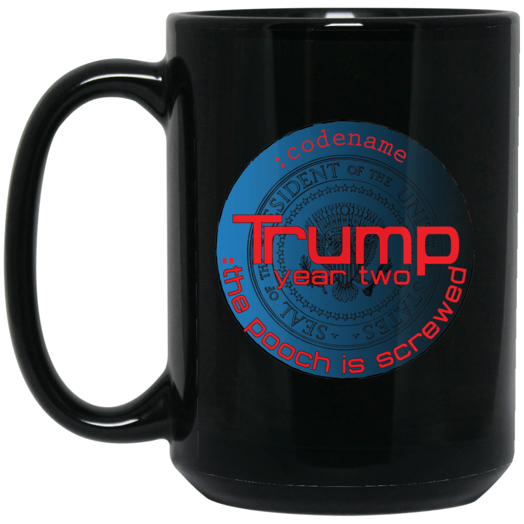TRUMP: Year Two: Pooch Black Blue Personal Designer 15 oz. Black Mug