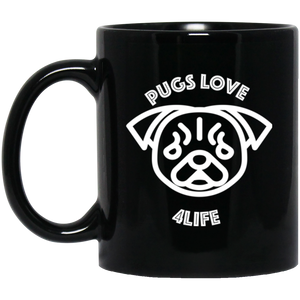 "Pugs Love 4Life" Custom Personalized 11 oz. Black Mug