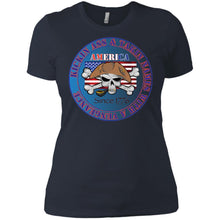 “America” - Kickin Ass Since & Takin Names With a Vengeance Since 1776 - Blue Custom Personalized Ladies' Boyfriend T-Shirt
