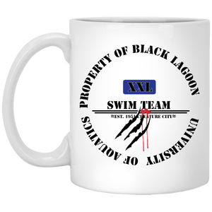 "Property of Black Lagoon U. Swim Team" - M Custom Personalized 11 oz. White Mug