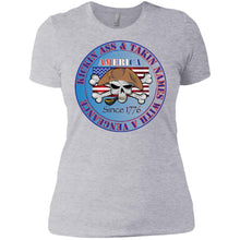 “America” - Kickin Ass Since & Takin Names With a Vengeance Since 1776 - Blue Custom Personalized Ladies' Boyfriend T-Shirt
