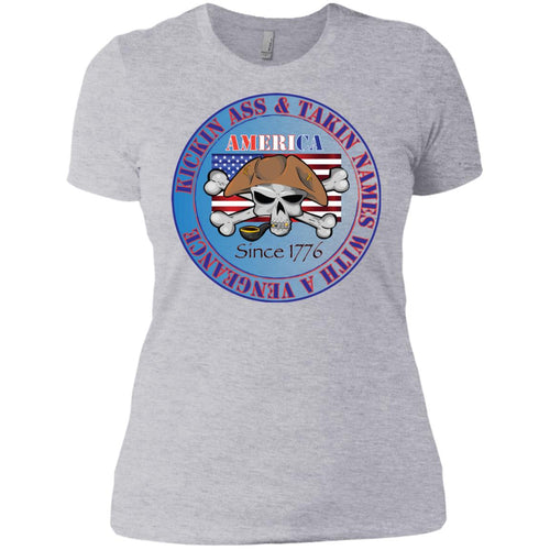 “America” - Kickin Ass Since & Takin Names With a Vengeance Since 1776 - Blue Custom Personalized Ladies' Boyfriend T-Shirt