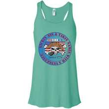“America” - Kickin Ass Since & Takin Names With a Vengeance Since 1776 - Blue Custom Personalized T-Shirt Ladies' Bella + Canvas Flowy Racerback Tank