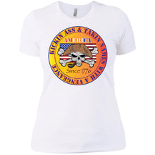 “America” - Kickin Ass Since & Takin Names With a Vengeance Since 1776 - Gold Custom Personalized Ladies' Boyfriend T-Shirt