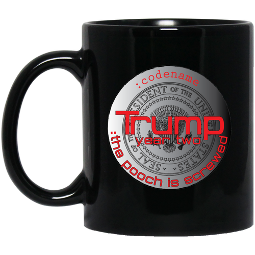 TRUMP: Year Two: Pooch Black Silver Custom Personalized 11 oz. Black Mug