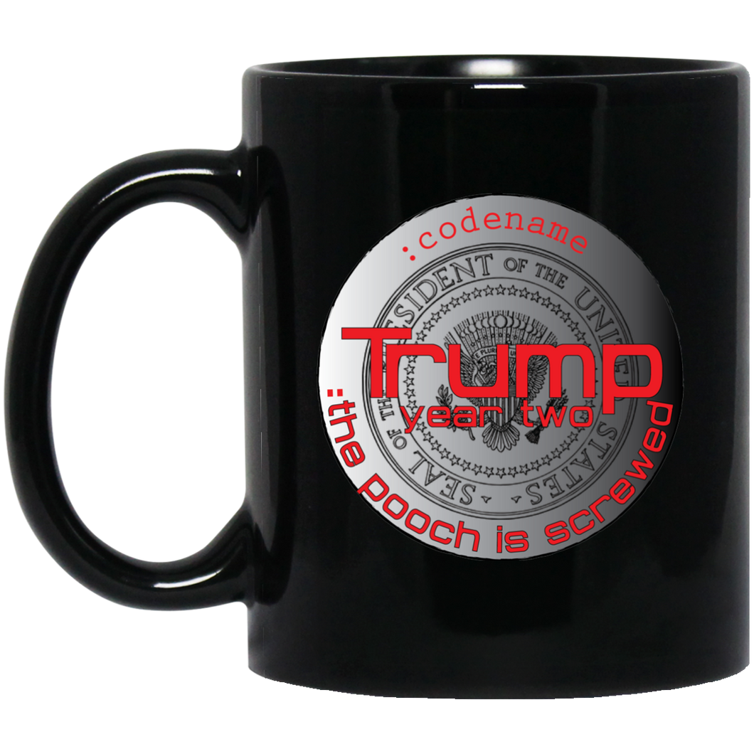 TRUMP: Year Two: Pooch Black Silver Custom Personalized 11 oz. Black Mug