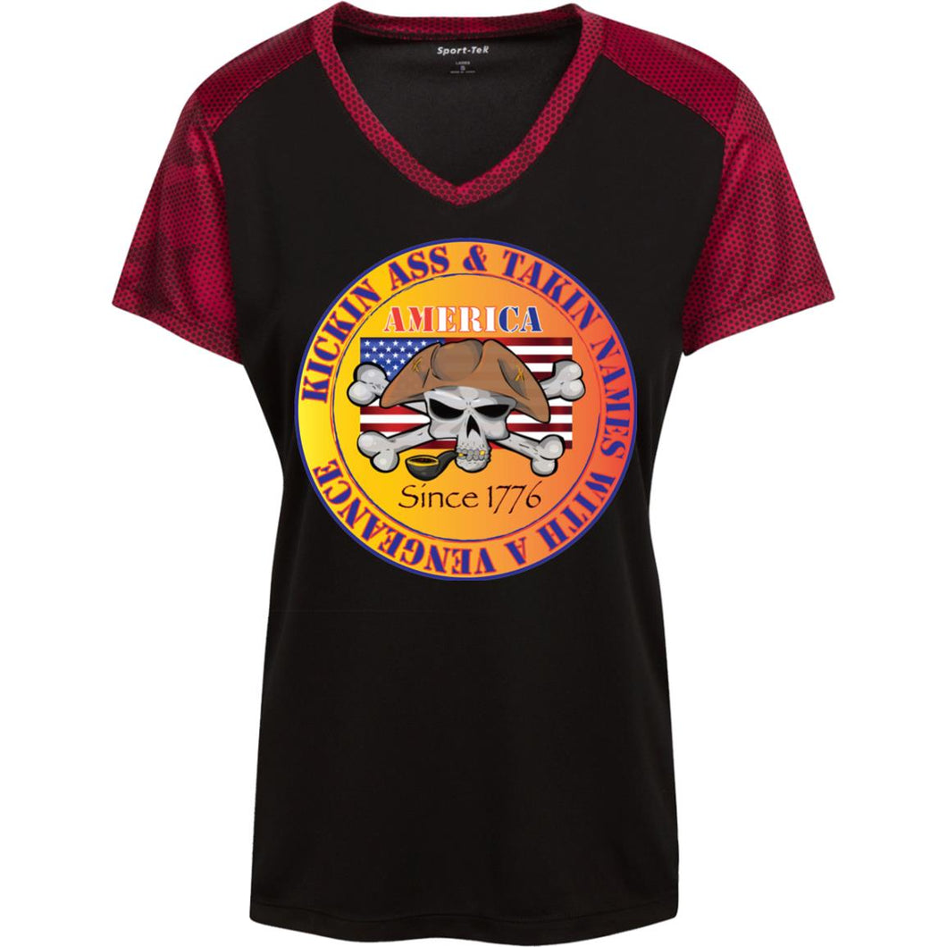 “America” - Kickin Ass Since & Takin Names With a Vengeance Since 1776 - Gold Custom Personalized T-shirts Men's Women's Ladies' CamoHex Colorblock T-Shirt