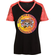 “America” - Kickin Ass Since & Takin Names With a Vengeance Since 1776 - Gold Custom Personalized T-shirts Men's Women's Ladies' CamoHex Colorblock T-Shirt