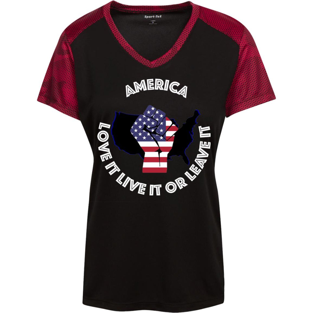 “America” - Love it Live it or Leave it Custom Personalized T-shirts Men's Women's Ladies' CamoHex Colorblock T-Shirt
