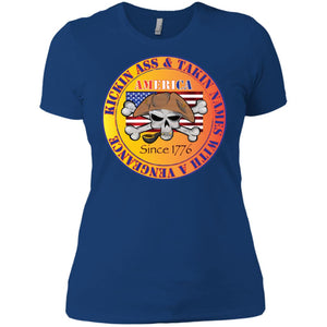 “America” - Kickin Ass Since & Takin Names With a Vengeance Since 1776 - Gold Custom Personalized Ladies' Boyfriend T-Shirt