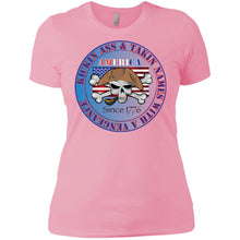 “America” - Kickin Ass Since & Takin Names With a Vengeance Since 1776 - Blue Custom Personalized Ladies' Boyfriend T-Shirt