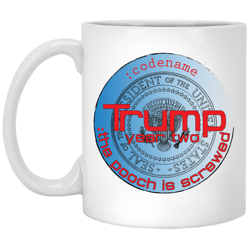 TRUMP: Year Two: Pooch White Blue Custom Personalized 11 oz. White Mug