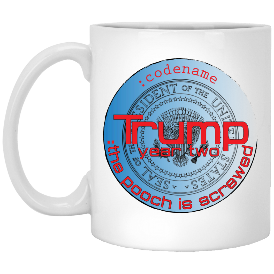 TRUMP: Year Two: Pooch White Blue Custom Personalized 11 oz. White Mug