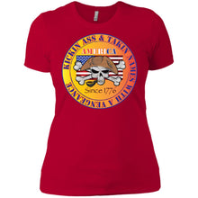 “America” - Kickin Ass Since & Takin Names With a Vengeance Since 1776 - Gold Custom Personalized Ladies' Boyfriend T-Shirt