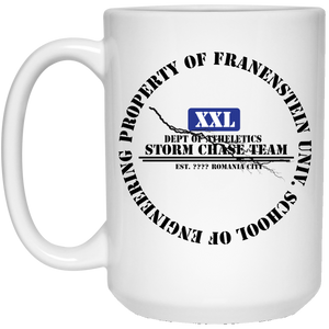 "Property of Frankenstein U. Storm Chase" - MWB Personal Designer 15 oz. White Mug