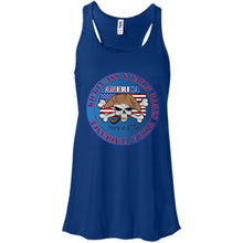 “America” - Kickin Ass Since & Takin Names With a Vengeance Since 1776 - Blue Custom Personalized T-Shirt Ladies' Bella + Canvas Flowy Racerback Tank
