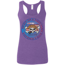 “America” - Kickin Ass Since & Takin Names With a Vengeance Since 1776 - Blue Custom Personalized Ladies' Softstyle Racerback Tank