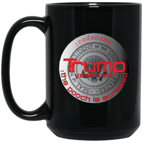 TRUMP: Year Two: Pooch Black Silver Personal Designer 15 oz. Black Mug
