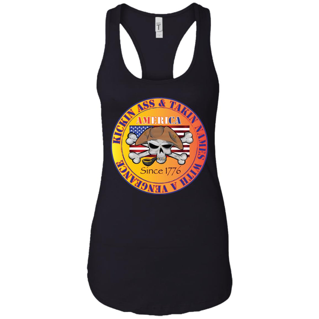 “America” - Kickin Ass Since & Takin Names With a Vengeance Since 1776 - Gold Custom Personalized Ladies' Ideal Racerback Tank