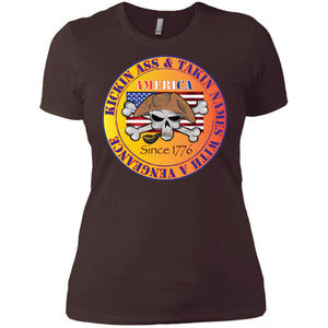 “America” - Kickin Ass Since & Takin Names With a Vengeance Since 1776 - Gold Custom Personalized Ladies' Boyfriend T-Shirt