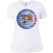“America” - Kickin Ass Since & Takin Names With a Vengeance Since 1776 - Blue Custom Personalized Ladies' Boyfriend T-Shirt