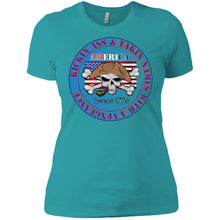 “America” - Kickin Ass Since & Takin Names With a Vengeance Since 1776 - Blue Custom Personalized Ladies' Boyfriend T-Shirt