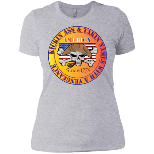 “America” - Kickin Ass Since & Takin Names With a Vengeance Since 1776 - Gold Custom Personalized Ladies' Boyfriend T-Shirt
