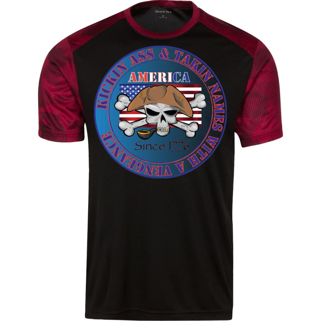 “America” - Kickin Ass Since & Takin Names With a Vengeance Since 1776 - Blue Custom Personalized T-shirts Men's Women's CamoHex Colorblock T-Shirt